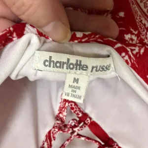 Charlotte Russe Red White Floral Cold Shoulder Lace Up Mini Dress‎ Size Medium thumbnail 7
