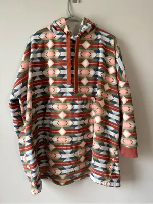 Eddie Bauer Oversize Fleece Sweatshirt Aztec Pattern Multi Color Orange Blue S M thumbnail 1