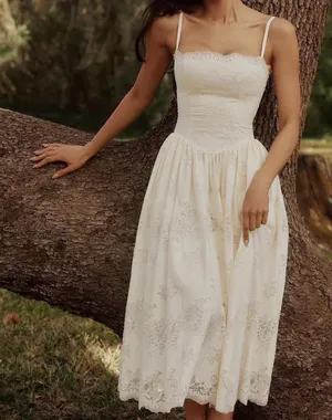 NWOT House of CB Chloe White Custom Lace + Cotton Midi Dress thumbnail 1