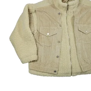 BLANKNYC‎ Women's Large Sherpa Corduroy Mixed Media Jacket Tan Cream Cozy City thumbnail 3