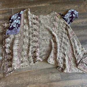 Free People Fressia Pullover Sweater Boho Tunic Mixed Knit Embroidered M/L thumbnail 6