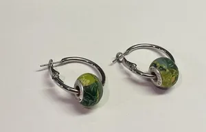 Women’s Clay Green Bead Silver Tone Hoop Signed Viva Beads thumbnail 8