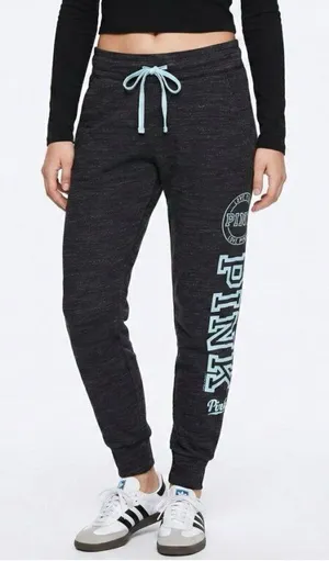 Victoria's Secret PINK black multi-logo skinny jogger sweatpants. thumbnail 1