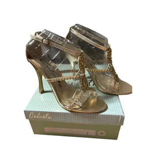New Women’s Celeste Charlize 3.5” High Heel 👠 Shoes Gold Rhinestones size 5.5 thumbnail 3