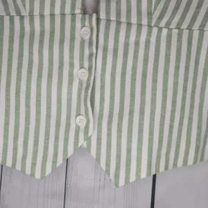 Cider Green And White Striped Women's Cropped Preppy Coastal Corporate Vest NWT thumbnail 4