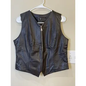 ISDA‎ & CO Chocolate Brown Genuine Leather Zip V-neck Vest Size Large Festival thumbnail 2