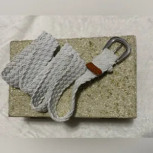 Ralph Lauren White Braided Cord Belt Silver Buckle Trim Size 44 inches thumbnail 3