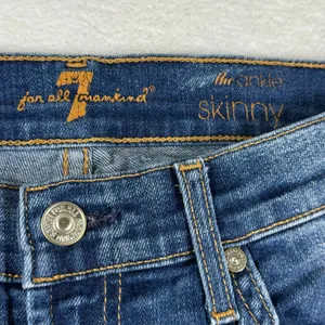 7 For All Mankind The Ankle Skinny‎ Jeans Distressed Blue Medium Wash 26 USA thumbnail 3