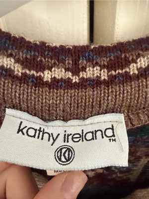 Vintage Kathy Ireland Brown Cream Fair Isle Chunky Cardigan Sweater Size Medium thumbnail 4