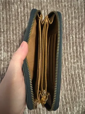 Fossil Pebbled Leather Zip Wallet in Forest Green with Gold Hardware thumbnail 2