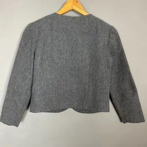 Vintage 1960s Cropped Blazer Jacket 3/4 Length Sleeves Women Carlette Twee Gray thumbnail 2