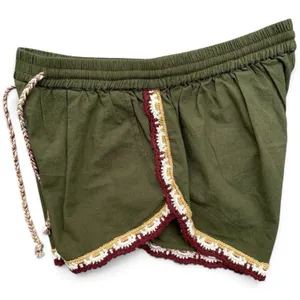 Free People Coastal Cruise Olive Green Crochet Trim Boho Pull On Shorts S/M NWT thumbnail 9