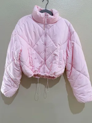 Love Tree Womens Size L Pink Cropped Puffer Jacket Full Zip Drawstring Hem NWOT thumbnail 3