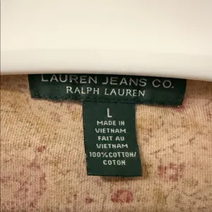 Ralph Lauren BROWN RED FLORAL RUFFLE L BUTTON UP BLOUSE BEIGE 100% COTTON thumbnail 5