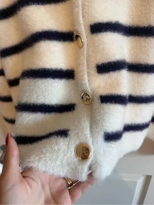 a new day Cream Fuzzy Striped V-Neck Button Cardigan thumbnail 4