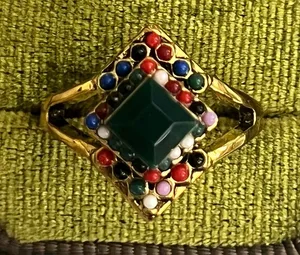 Vintage/Bohemian Design Stainless Steel Golden w/ Multicolor Beads Ring S 9 thumbnail 1