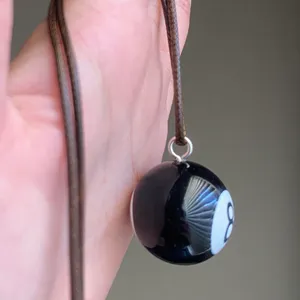 Handmade big 8 ball grunge funky unisex simple brown necklace🎲8️⃣🖤 thumbnail 6