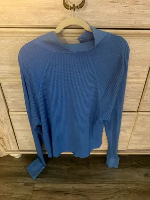 OFFLINE by Aerie Blue Cropped Long Sleeve Waffle Texture thumbnail 2