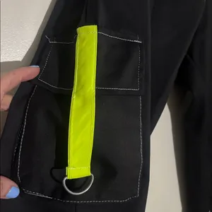 Black Contrast Stitch Neon Trim Cuffed Cargo Pants J thumbnail 6