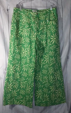 We The Free Green Floral Wide-Leg Oversized Slouchy Boho Groovy Festival Pants thumbnail 1