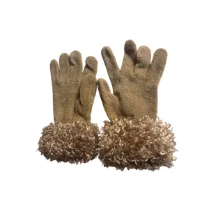 Cejon Womens Knit Gloves OS Gold Metallic Faux Fur Trim Glam Y2K Winter thumbnail 3