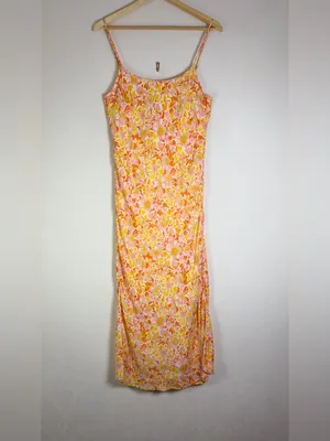 Rhythm Women’s Floral Slip Dress Pink Orange Retro Floral Midi Rayon Boho Size S thumbnail 2