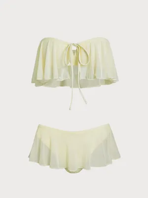 Samiol Light Yellow Bandeau Ruffle Mesh Skirt Bikini Set thumbnail 6