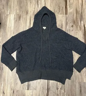 POL Popcorn Knit Hooded Sweater Gray 2XL Plus thumbnail 1