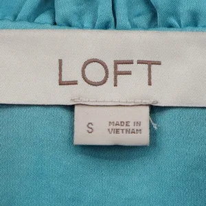 LOFT Ruffle Neck Tie Front Blouse Top Womens Size S Blue Teal Ruffle Renaissance thumbnail 4