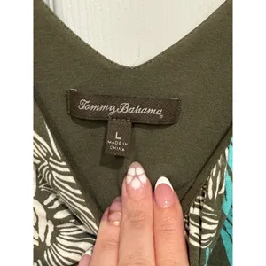 Tommy Bahama Floral Twist Front V-Neck Dress Olive Turquoise‎ White Size L thumbnail 3