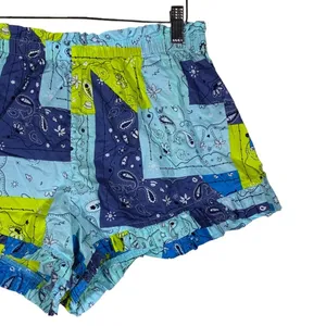 Aerie Bandana Patchwork Ruffle Hem Pajama Shorts Blue Green Boho Size M thumbnail 3