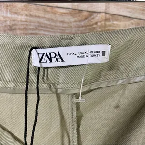 Zara high-rise wide leg pleated green trouser pants with pockets women Size XL thumbnail 6