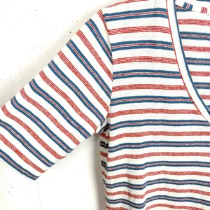 Emerson Fry Hemp Organic Cotton V-Neck Striped Top Sweater Knit Red Blue Medium thumbnail 8