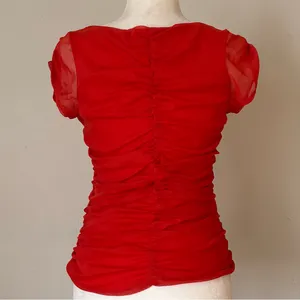 For Cynthia Vibrant Orange Red Tiered Mesh Cap Sleeve Top Size S thumbnail 4