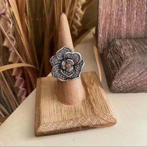 TK316 Stainless Steel Topaz Rhinestone Flower Ring Size 6 thumbnail 2