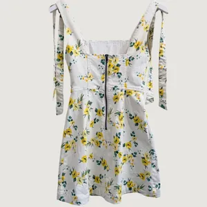 Alice + Olivia Maryann Tie Shoulder Mini Dress Yellow Floral White Denim Size 0 thumbnail 3