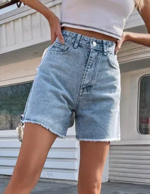 Solid Raw Hem Denim Shorts Size L thumbnail 1