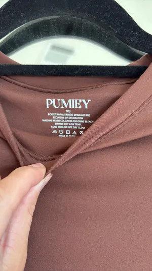 Pumiey Double Lined Fitted Brown T-Shirt thumbnail 3