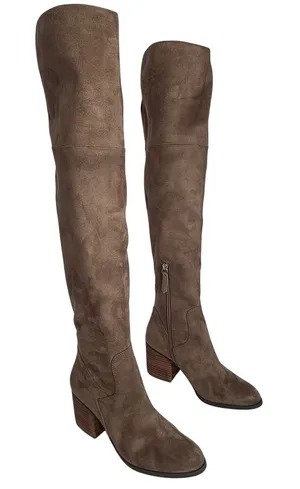 BP Over The Knee Boots Suede Block Heel Side Zip‎ Taupe Women's Size 6.5M thumbnail 1