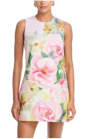 NWT Aqua Placed Floral Shift Mini Dress IDO14626 Pink Multi XS thumbnail 1
