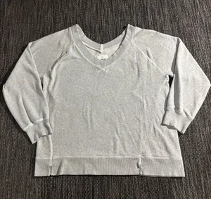 Aerie Oversized V Neck Pullover Sweatshirt Grey Fall Neutral Staple Size Medium thumbnail 1