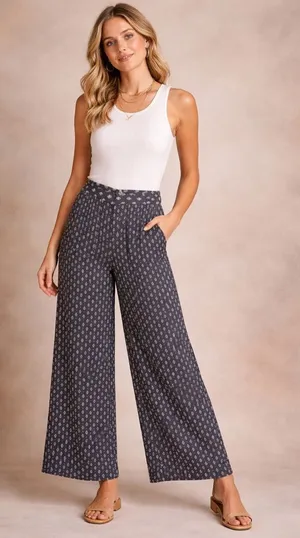 LOFT Wide Leg Cropped Pants Sz 6 Black Floral Print High Rise Lightweight thumbnail 1