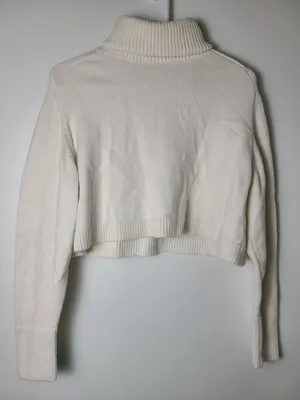 Zara Md Off White Cropped Turtleneck Ribbed Knit Sweater Minimalist Chic Neutral thumbnail 1