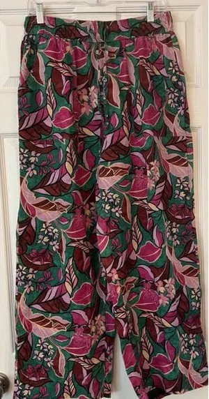 100% Linen Cynthia Rowley Palazzo Pant MED 30x28 Tropical Floral‎ Flowy Loose thumbnail 1