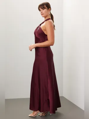 Liv Foster Satin Halter Gown burgundy thumbnail 8