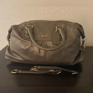 Coach Ashley Convertible Pewter Metallic Leather Satchel | Shoulder Bag thumbnail 4