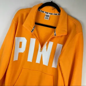 PINK Victoria’s Secret Orange Spellout Quarter Zip Sweatshirt Sz Medium thumbnail 4