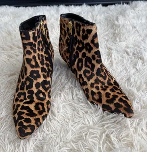 Sam Edelman Leopard Print Hair Calf Leather Pointed Toe Zip Up Ankle Boots Sz‎ 6 thumbnail 1