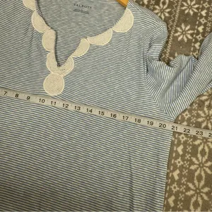 Talbots Cotton Tunic Beaded Neckline White/Blue Striped Large‎ Coastal Casual thumbnail 9
