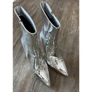 Shiny Silver Ankle boots Size 37 US 7 costume club high heels stiletto party thumbnail 12